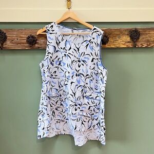 Habitat Clothes to Live In Womens XL Blue White Abstract Floral Tunic Top 37605